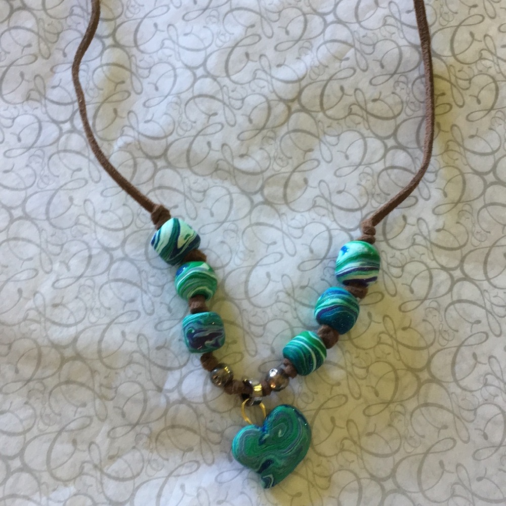 Handmade heart bead leather necklace